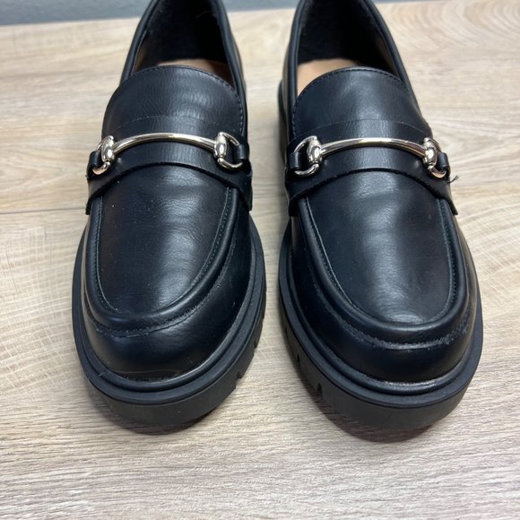 NWOB ESPIRIT Alina Horse Bit Loafers Black Faux Leather Y2K Chunky Sole Heel 7 - Picture 6 of 13
